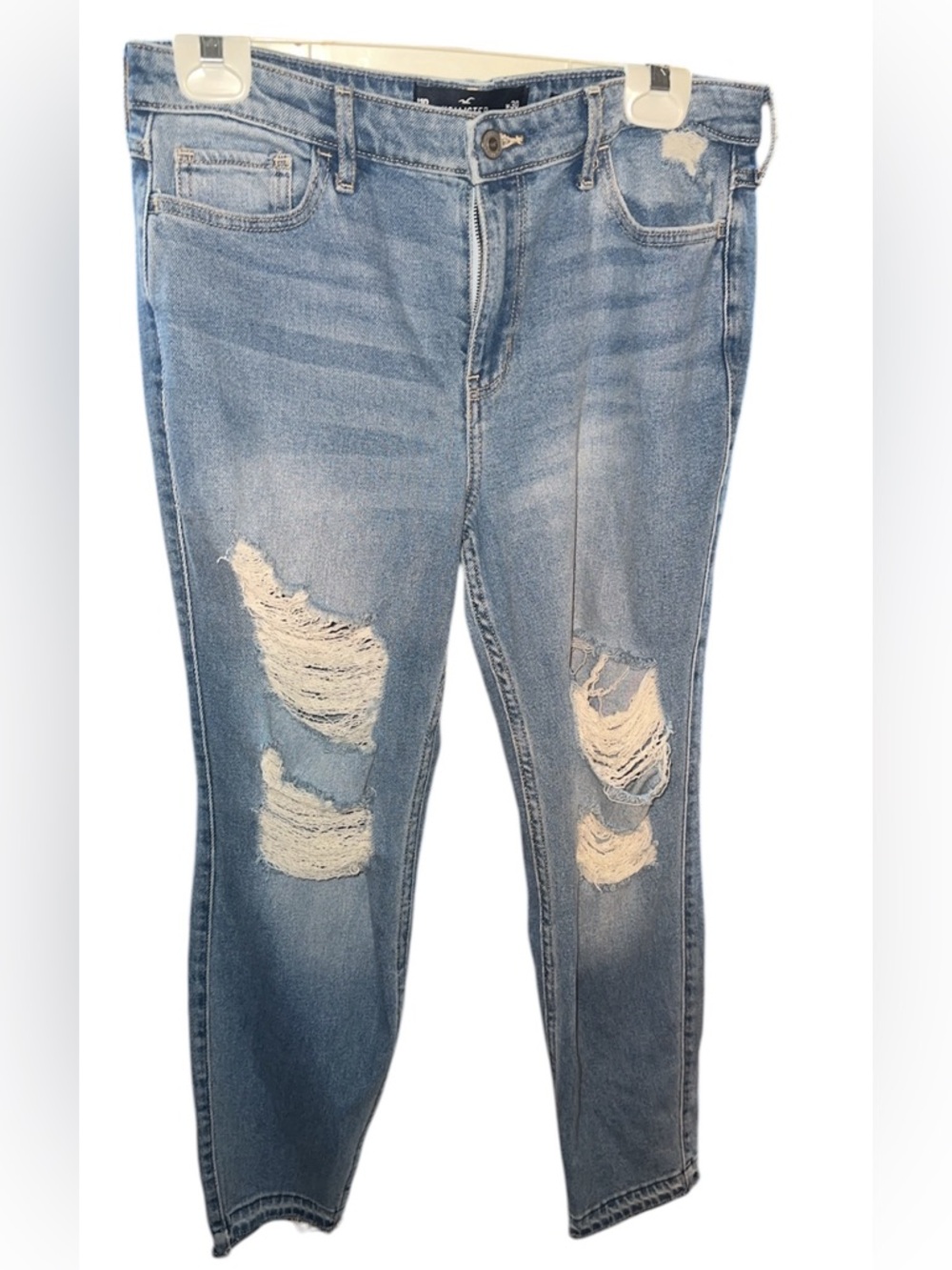 Hollister Light Blue Distressed High rise crop vintage stretch Jeans